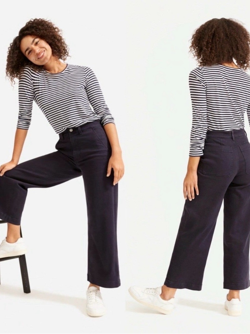 Everlane The Wide Leg Cropped Navy Blue Pants 14